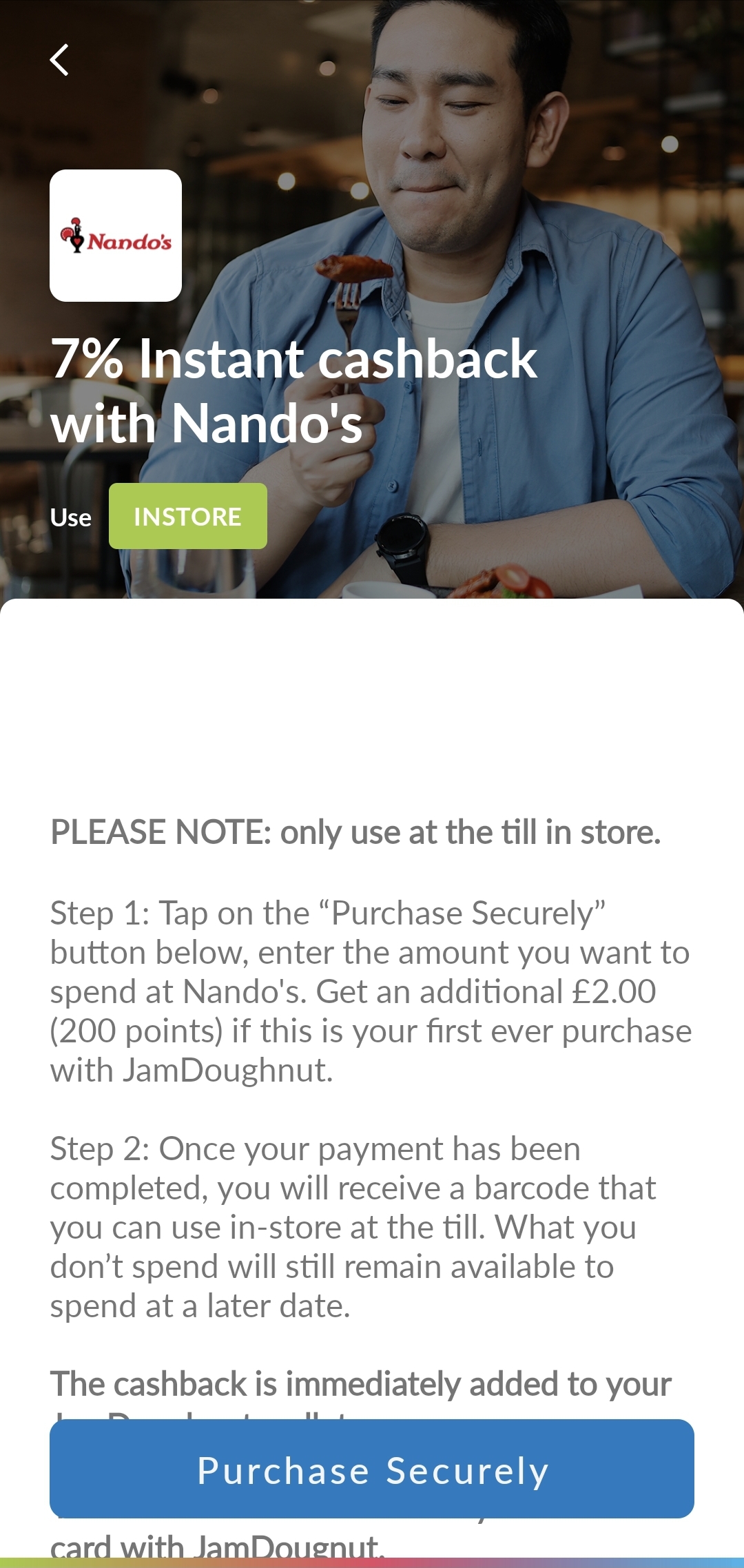 How to get cashback at Nandos with JamDoughnut